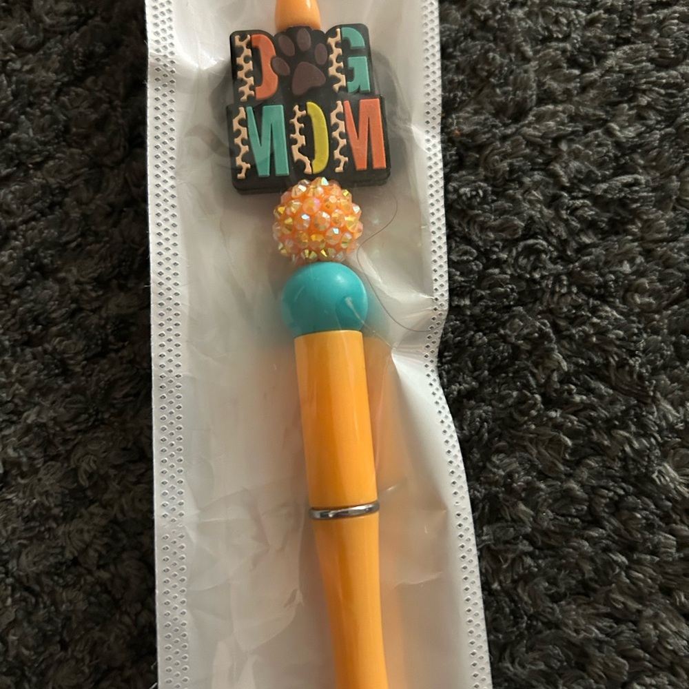 Handcrafted Dog Mom Paw Beaded Ball Pen - Orange & Teal